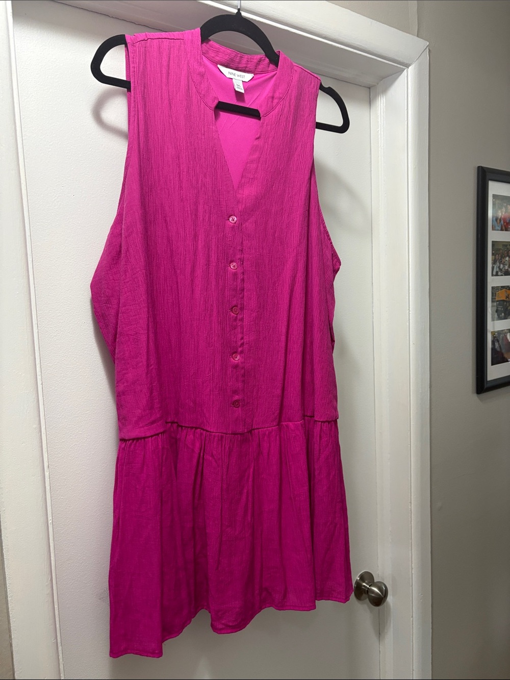 Nine West Hot Pink Sleeveless Button Mini Dress